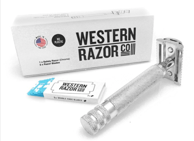Western Razor Co American Made "High Noon" Safety Razor w/ 5 Refill Blades