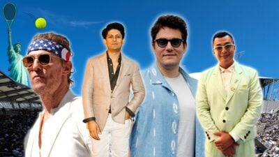 The-Adult-Man-My-Favorite-Menswear-Moments-from-the-2024-US-Open-Assortment-Men-Wearing-Stylish-Outfits-in-Tennis-Arena-With-Statue-of-Liberty-in-Background-Hitting-Tennis-Ball