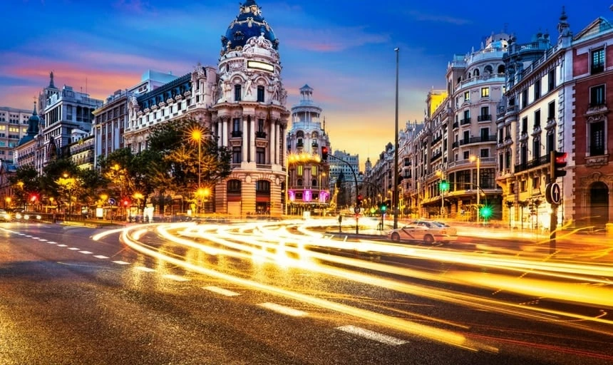 Madrid city center, Gran Vis Spain at night