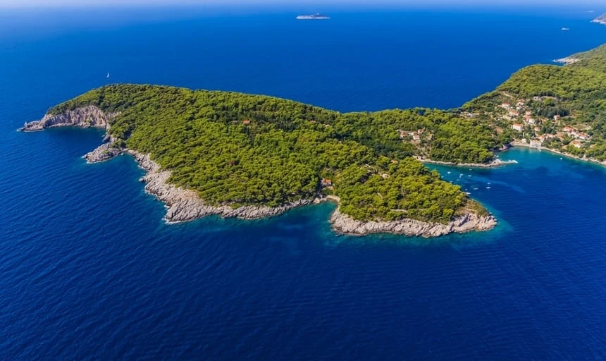 View from the sky, Island Kolocep at Elaphites near Dubrovnik