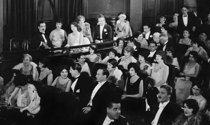 Crowd at the theatre, vintage in black and white