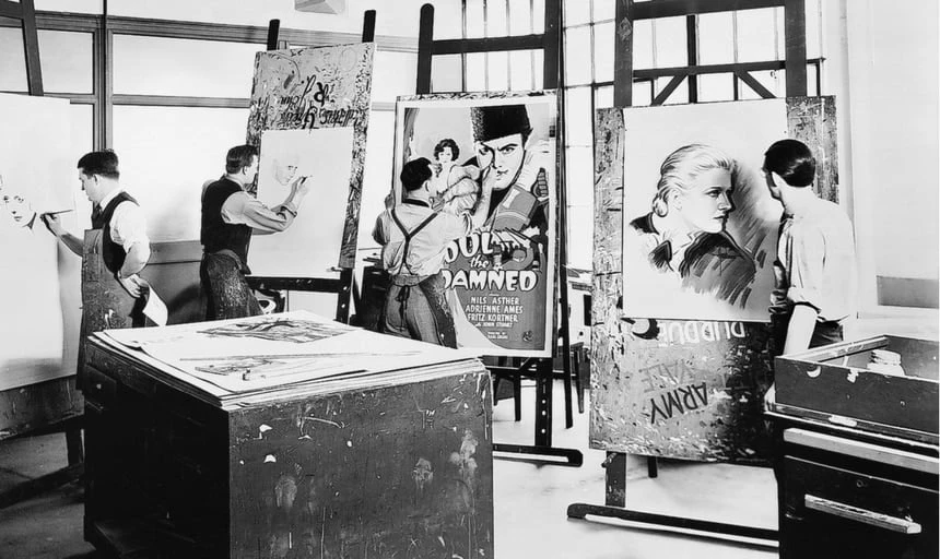 Men doing art vintage style - black and white