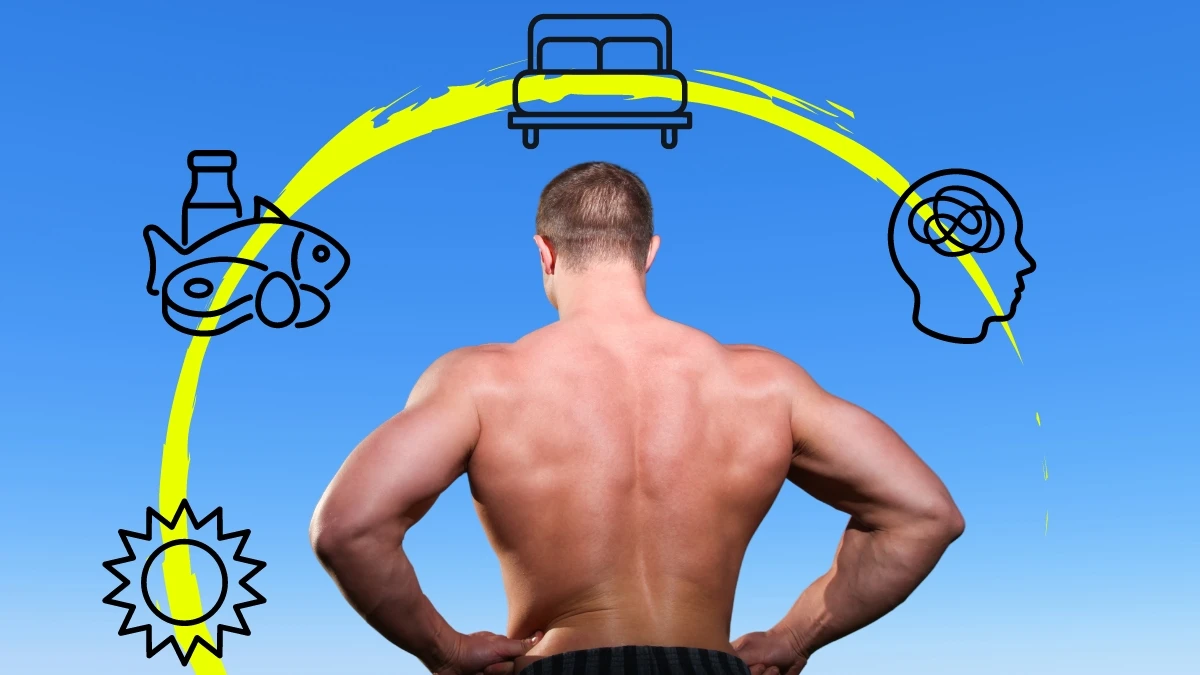 The Adult Man 15 Powerful Muscle Building Tips for Hardgainers Fit Man with Fitness Symbols Surrounding Him