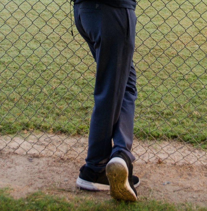 Public Rec Model Wearing All Day Every Day Pant Reverse Logo Showing Back Pockets