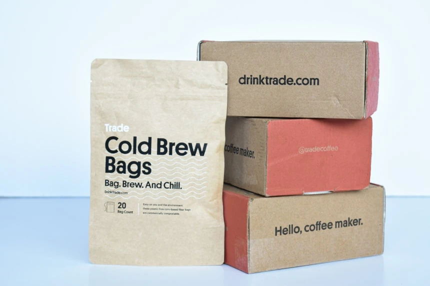 Trade Coffee Review: Level Up your Daily Grind 44 Trade Coffee Side On of Box Packaging and Cold Brew Bags Bag