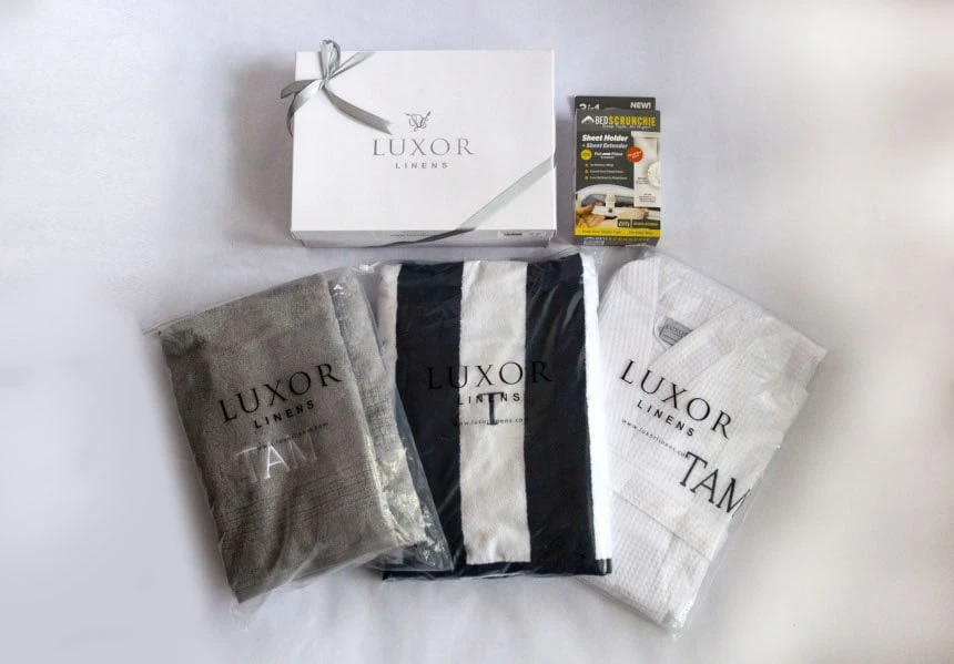 Luxor Linens Review (+ How to Keep Your Sheets Tight With the Bed Scrunchie) 57 Luxor Linens Product Grid Top Down on White Background