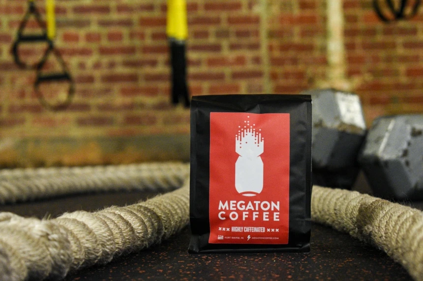 The 5 Strongest Coffee Brands: Want a Rocket? 39 Megaton Coffee Bag Sitting on Gym Floor with Gym Gear in Background