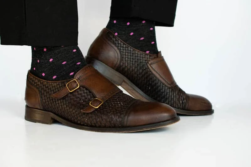 pink polka dot on charcoal mid calf sock pink polka dot on charcoal mid calf sock