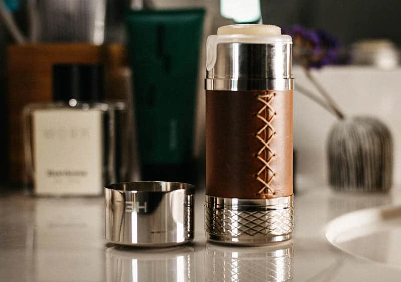 closeup of helmm applicator with horween leather detail closeup of helmm applicator with horween leather detail