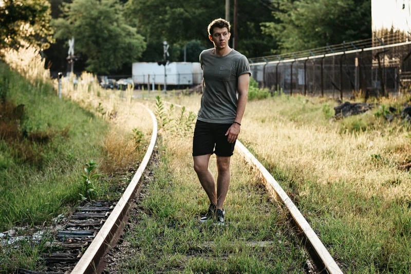 DUER Review: Denim in Motion 36 DUER no sweat performance jeans shorts on model