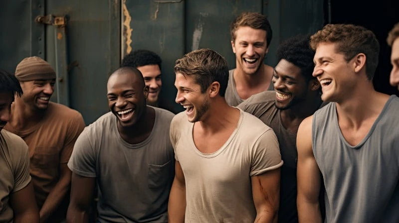 Group of young man laughing together