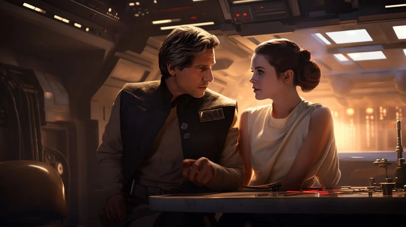 Leia Organa flirting with han solo in star wars