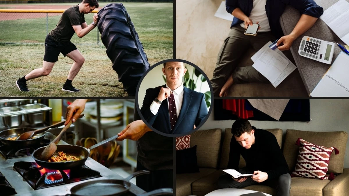 The Adult Man 31 Ways to Be a Better Man Starting Today Model Flipping Tires Paying Bills Cooking and Reading