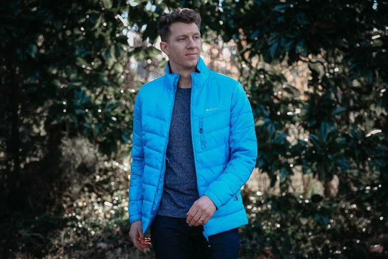 Cortazu Review: Don’t Get Stuck on the Mountain 53 model walking in Cortazu light blue jacket