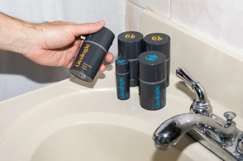 Geologie on sink counter using everyday face wash