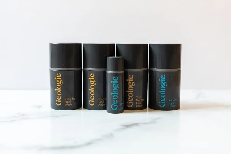 6 Best Skincare Sets for Men: All-in-Ones That Just Work 48 Geologie skincare products on marble from front