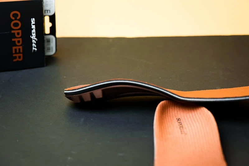 Superfeet copper insole heel cap profile detail