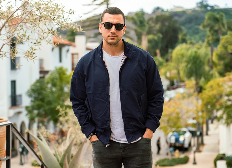 Model standing in Harrington Jacket 1