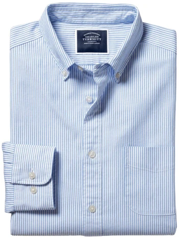 Charles Tyrwhitt Button-Down Collar Washed Oxford Stripe Shirt with Pocket