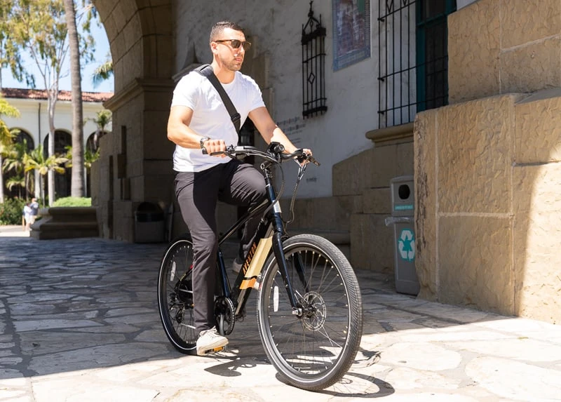 7 Most Comfortable eBikes: Snag a Cushy Ride 68 Model riding black Aventon Pace 500