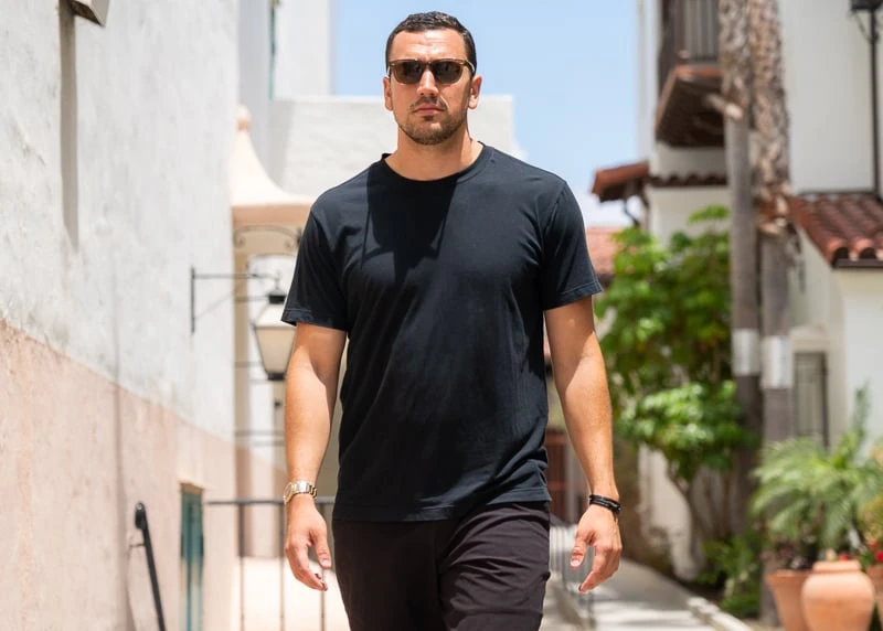 Model walking in Pig Hen bracelet