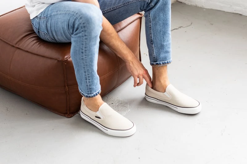 New Republic Stanton Recycled Sneakers being put on