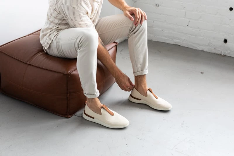 Wolf and Shepherd Swiftknit Loafers being put on from side