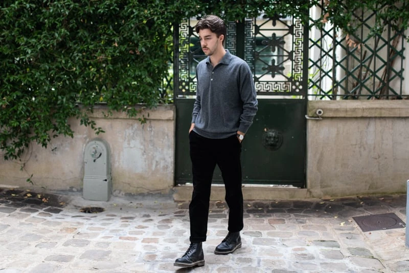 Gobi Cashmere Review: I Tried Their Most Popular Styles 63 Gobi Cashmere polo sweater in courtyard model walking across