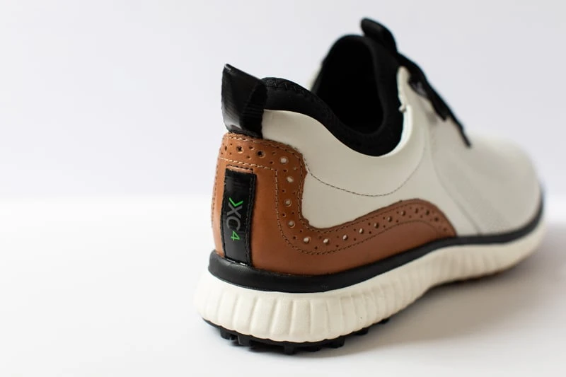 Johnston and Murphy XC4 H1 Luxe Hybrid golf shoes brogue detail on heel