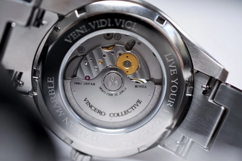 Vincero Marble Automatic open case back