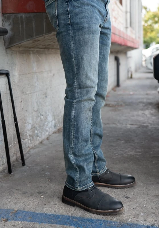 Model on street in Flag Anthem jeans