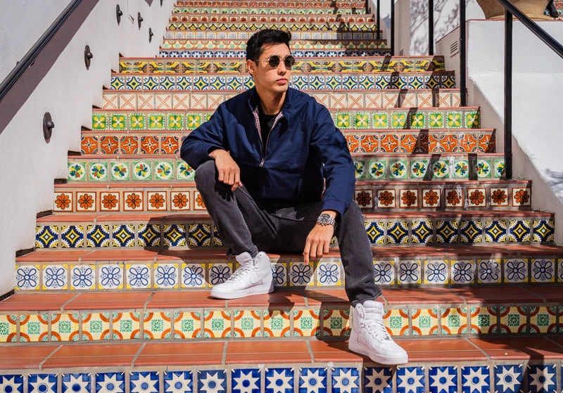 Perry Ellis Review: Men’s Basics Designed for Real Life 79 Model sitting in Harrington Jacket