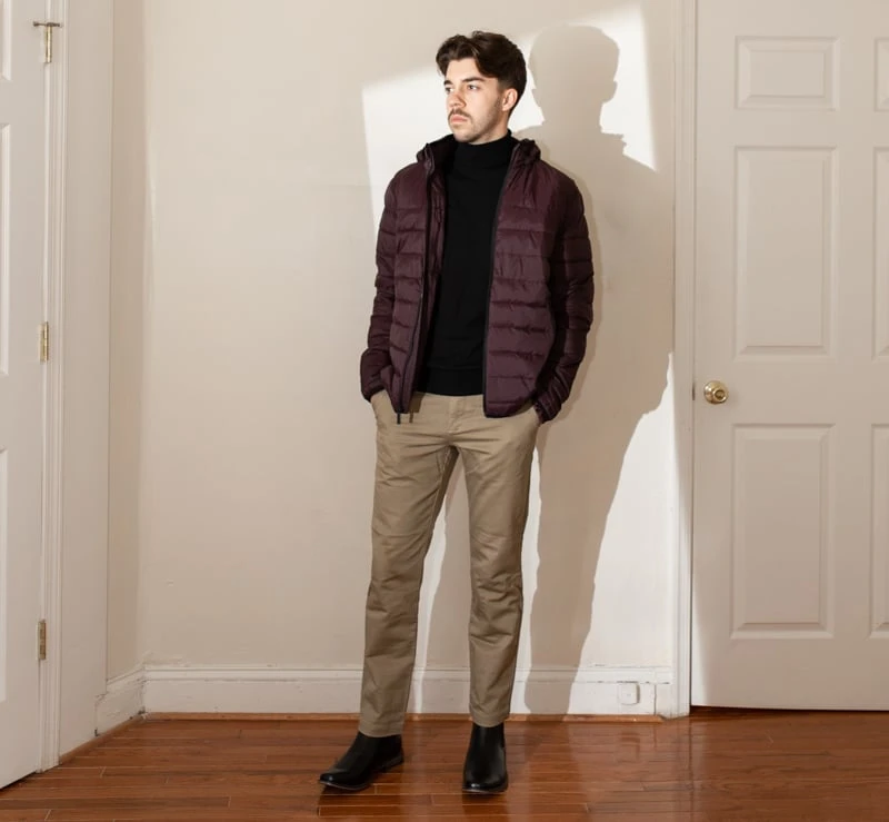 Perry Ellis Review: Men’s Basics Designed for Real Life 64 Perry Ellis Tech Knit Turtleneck worn with jacket and chinos