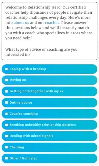 relationship hero intake page