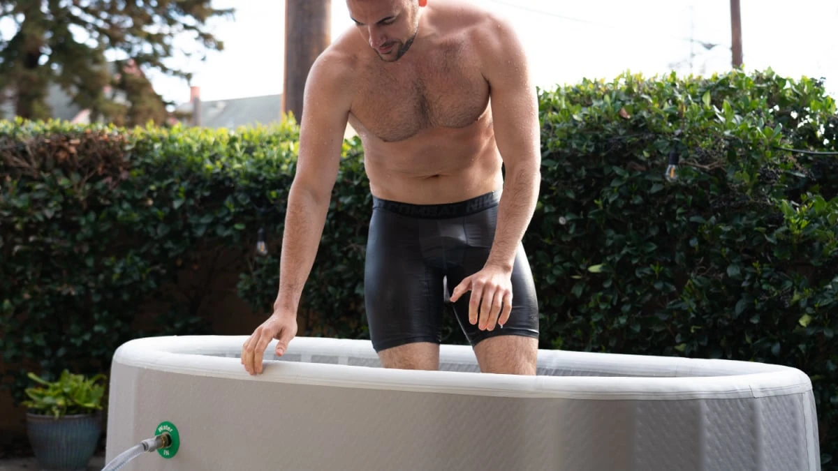 Redwood Outdoors Review Model Standing in Yukon Cold Plunge