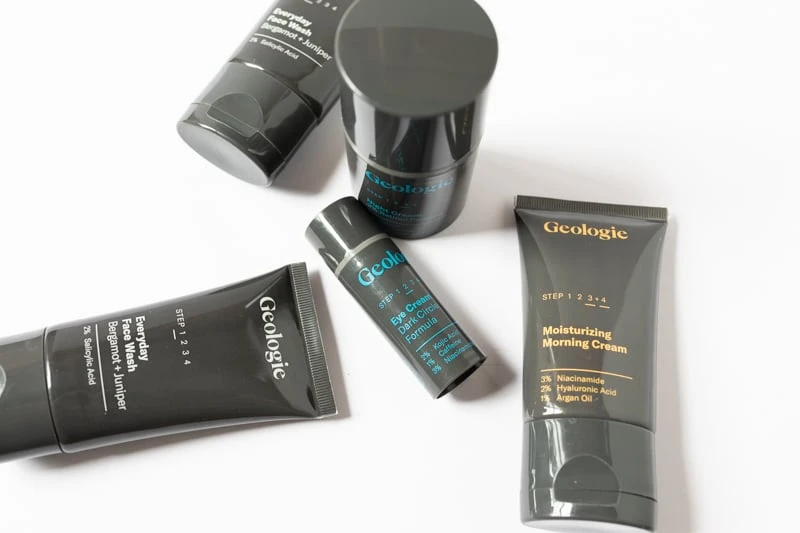 Geologie skincare set from above on white background