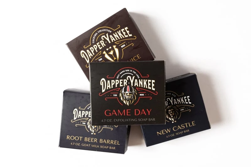 Dapper Yankee Review: Natural Soaps That Are Not Like the Others 61 Dapper Yankee Natural Bar Soaps in boxes from above on white background