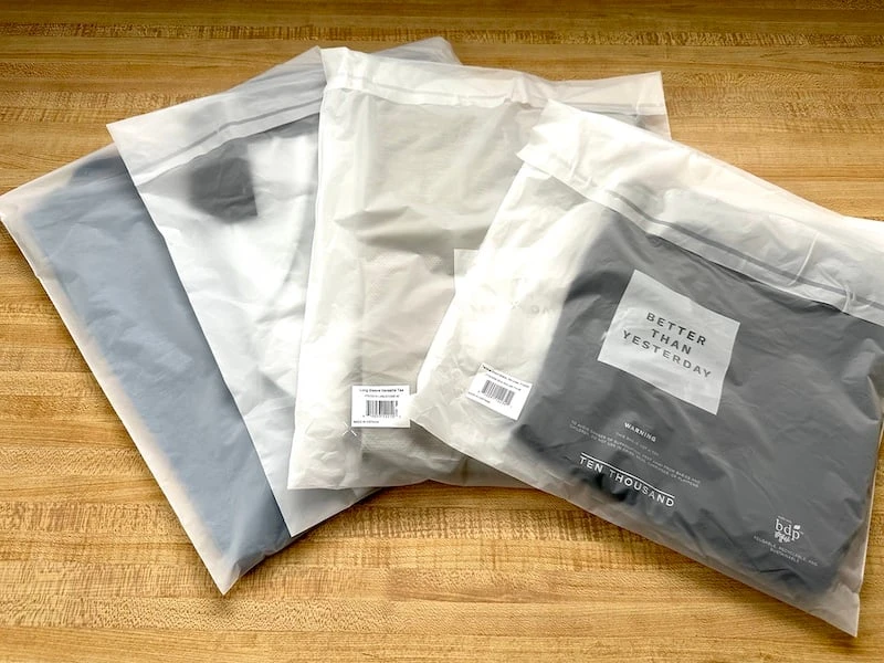 Ten Thousand shorts and shirts in packaing laid out