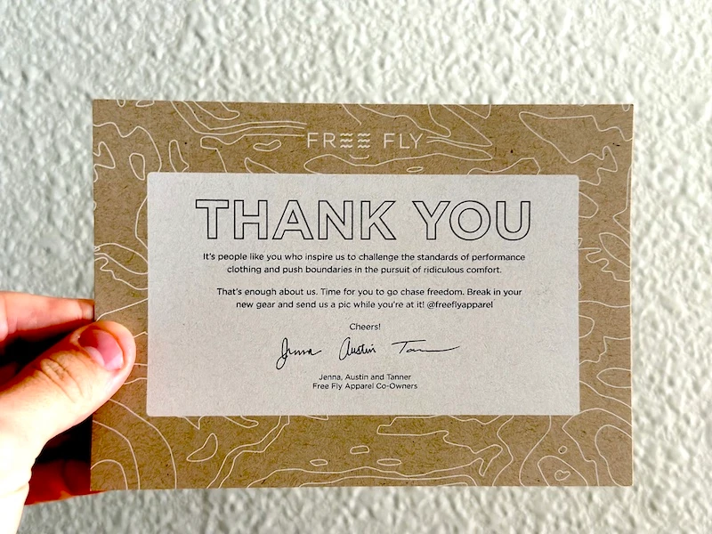Free Fly men s apparel thank you card