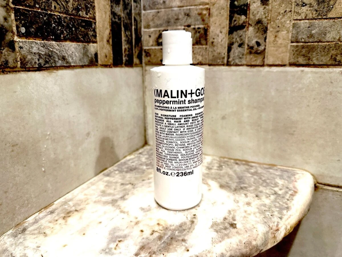 MalinGoetz skincare peppermint skincare in shower