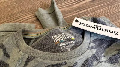 Smartwool Review Intraknit Merino Thermal Crew on Wooden Background with Tags On