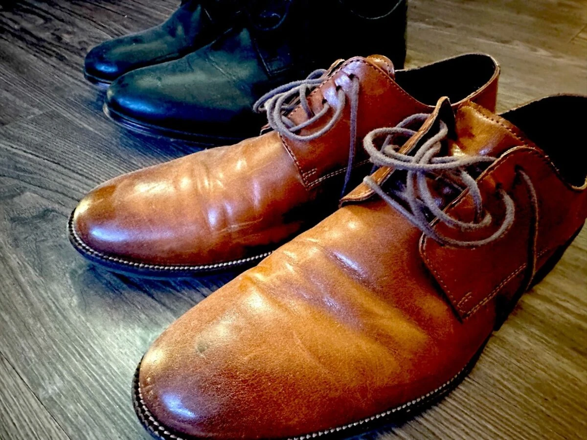 Close up shot of brown dress shoes