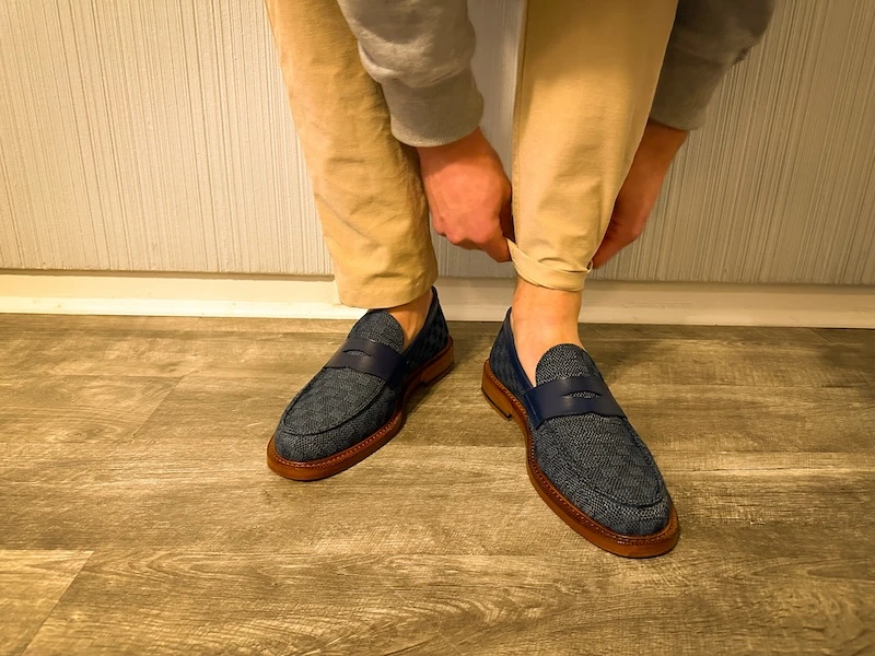 TAFT footwear Fitz Loafer in blue cuffing pants
