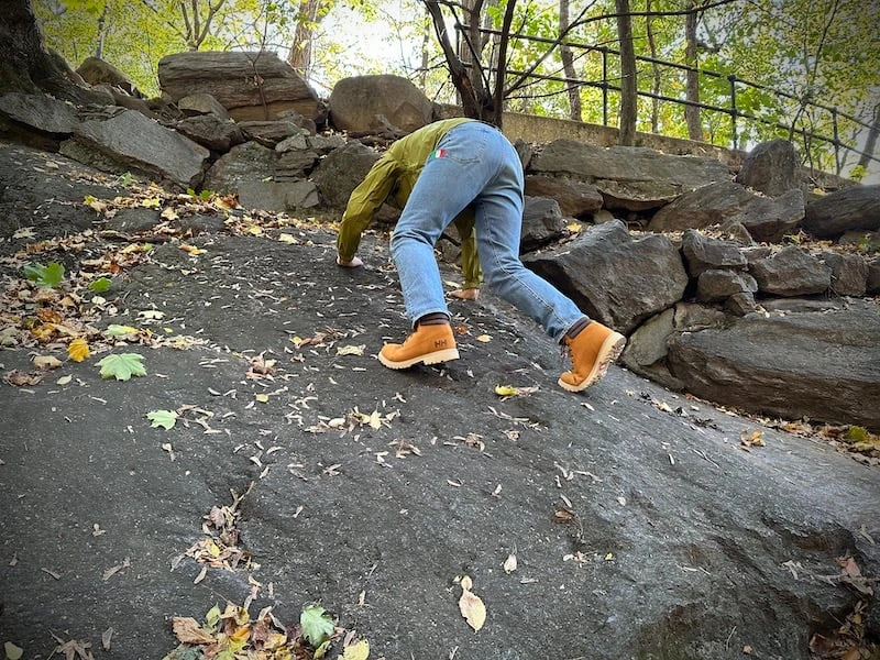 The Adult Man Helly Hansen Fremont Boot Scaling Rock Wall