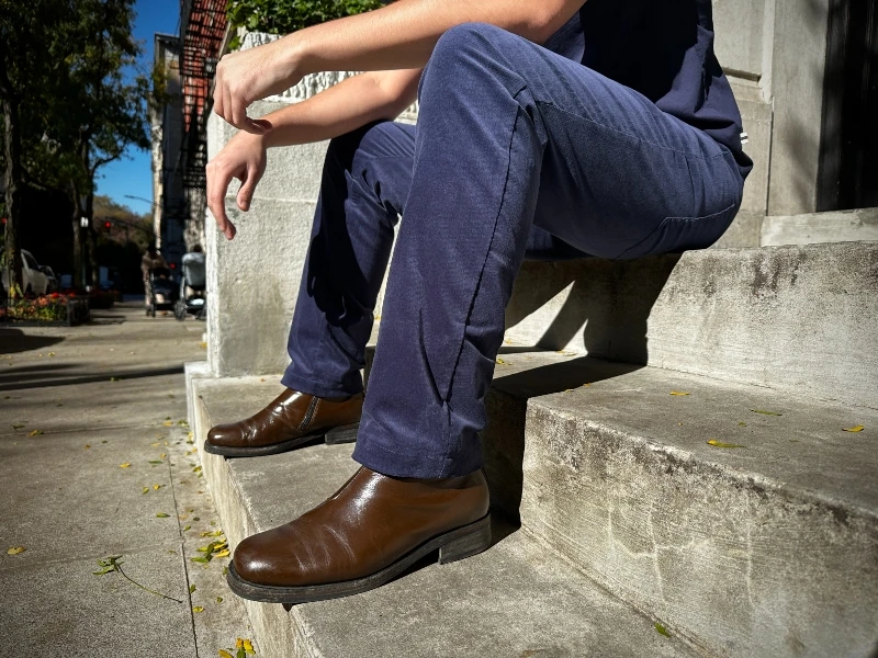 The Adult Man Highland Duds Telluride Stretch Pant Sitting