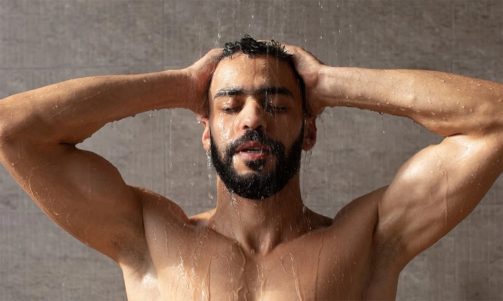 man taking a shower