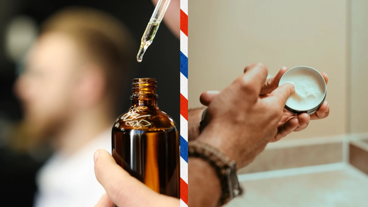 The-Adult-Man-Beard-Oil-vs-Beard-Balm-Model-With-Dropper-and-Balm-Tin