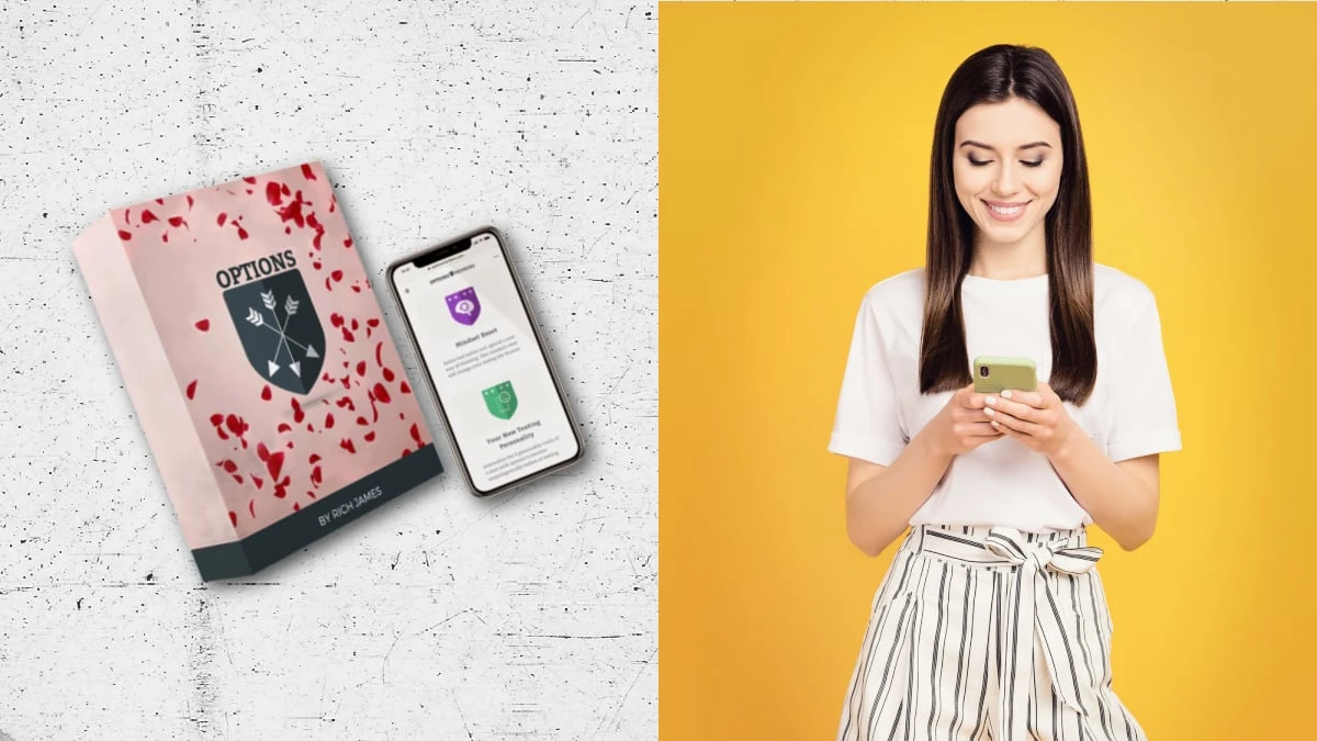 OPTIONS Texting Review Image of Course Box Next to Smiling Woman