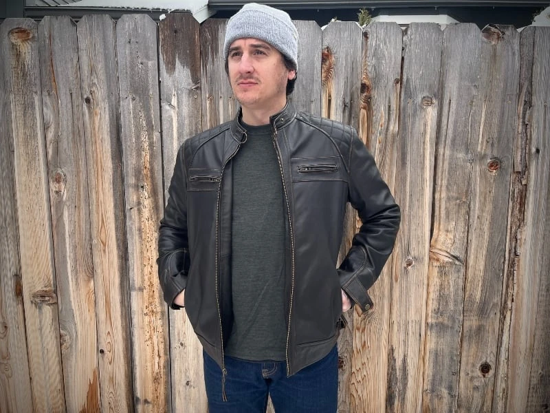 The Adult Man Angel Jackets Cafe Racer Man Standing By Fence 800