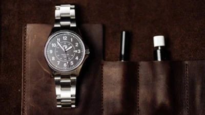 Wasson Field Watch in leather case with accessories